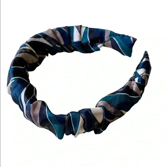 Artisan Handcrafted Geometric Multi-Color Scrunchy Headband Crown Hair Accessory - Picture 6 of 9